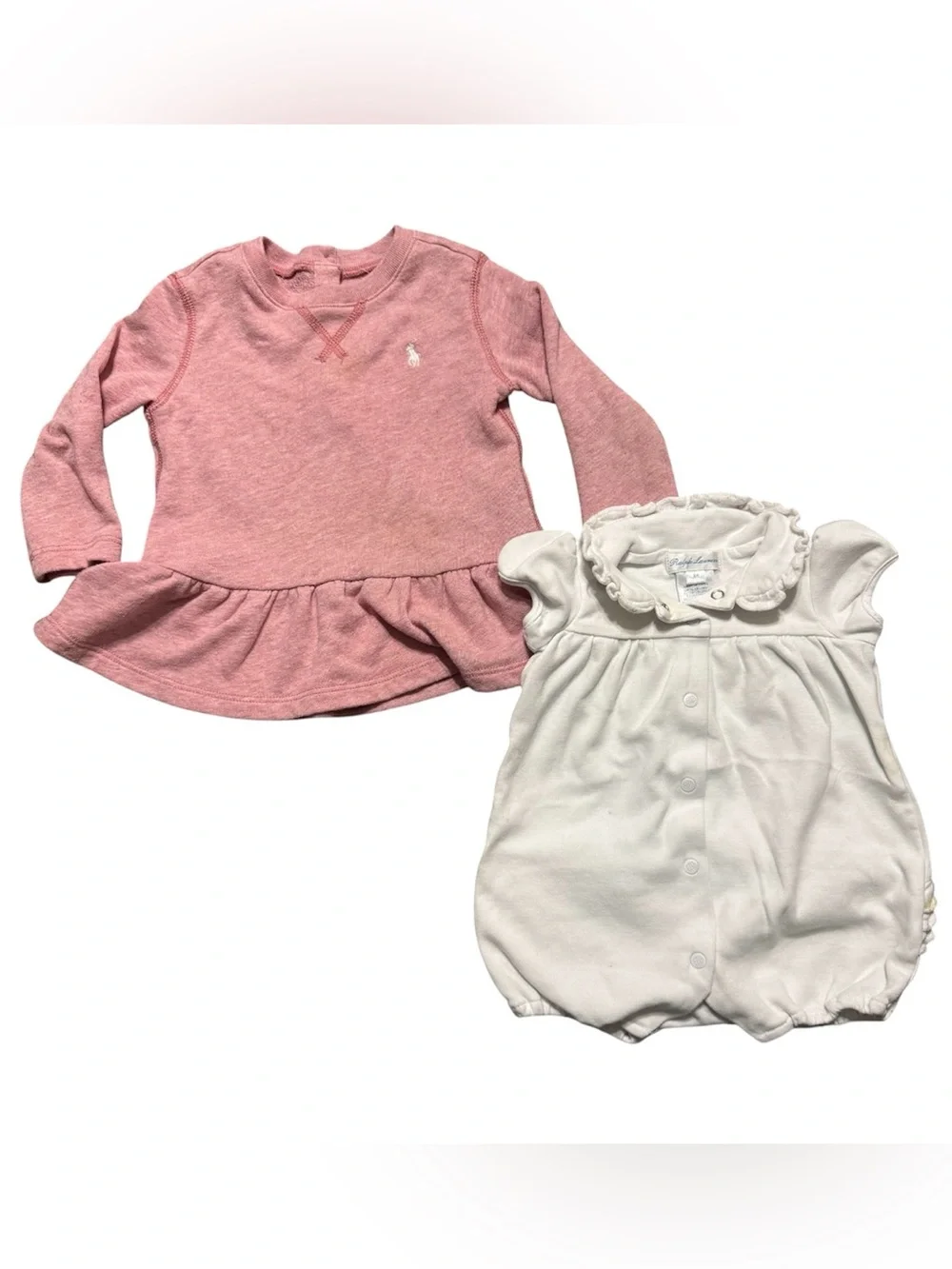 Ralph Lauren Baby Girl Outfits 6M & 12M Pink Dress Ruffle Romper Set